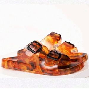 !! EXCLUSIVE !! Double Buckle Carmel Mix Slides